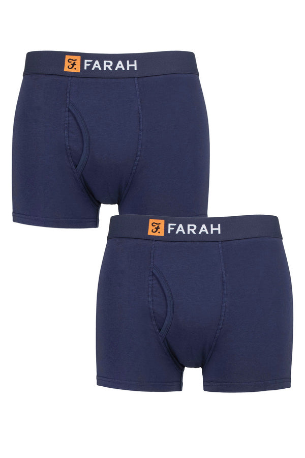 Farah Mens 2 Pack Plain and Striped Cotton Classic Keyhole Trunks FCU290